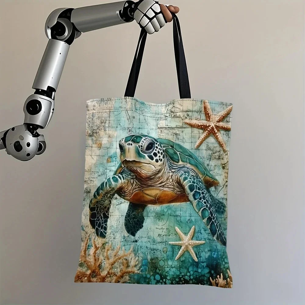 1pc Large Capacity Ocean Turtle Shoulder Bag - Stylish & Practical Polyester Tote for Women, Perfect for Shopping