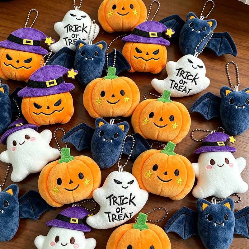 1-10pcs Halloween Stuffed Plush Keychain Kawaii Pumpkin Ghost Witch Hat Charm for Women Bag Decor Halloween Trick or Treat Gifts