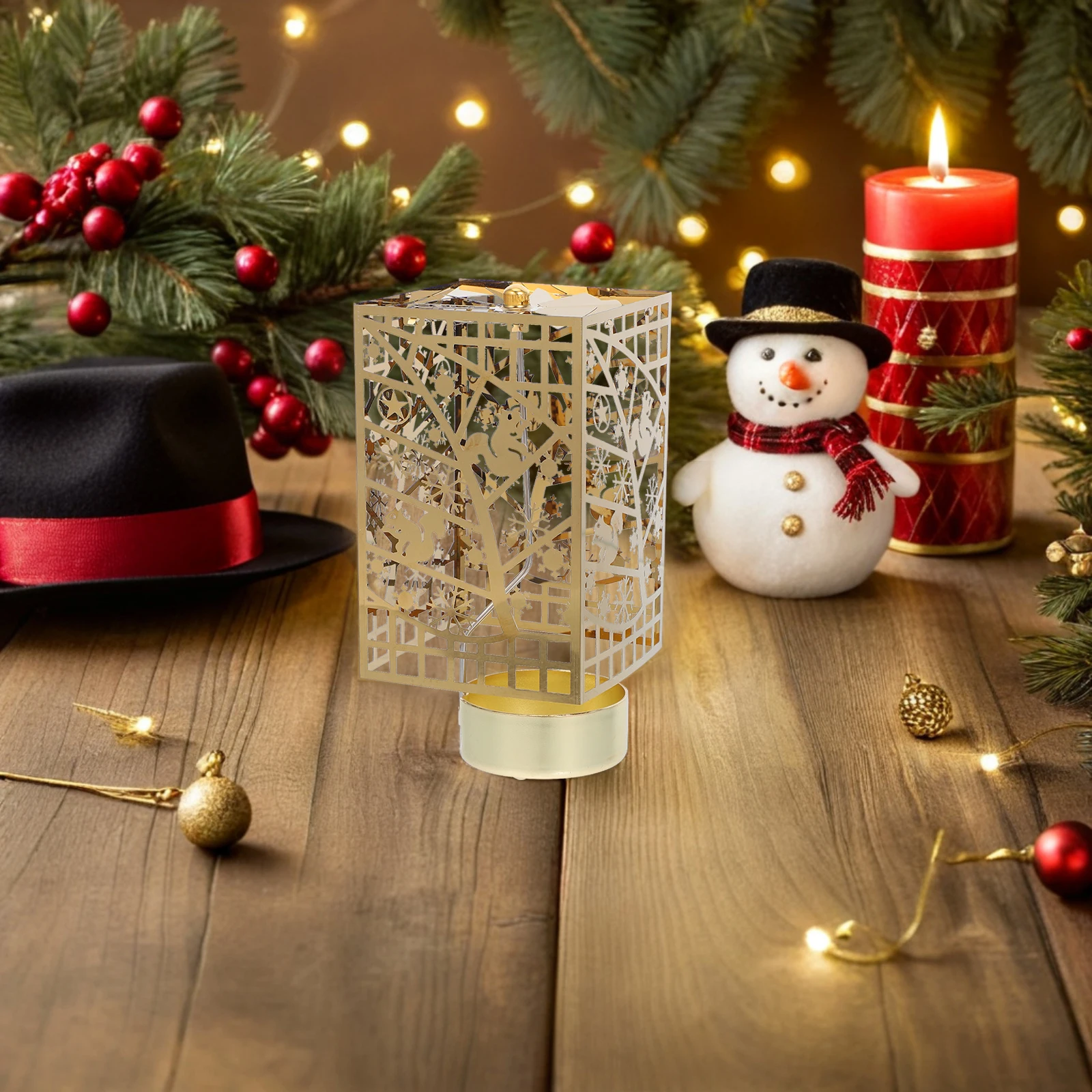 

European Style Rotating Christmas Holder Tea Light Candlestick Desktop Ornament Festive Table Decor Romantic Atmosphere