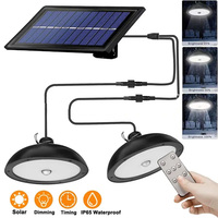 Solar Chandelier Outdoor, Waterproof LED Lamp Double-head Pendant Light Decorations with Remote Control for Indoor Shed Barn Roo