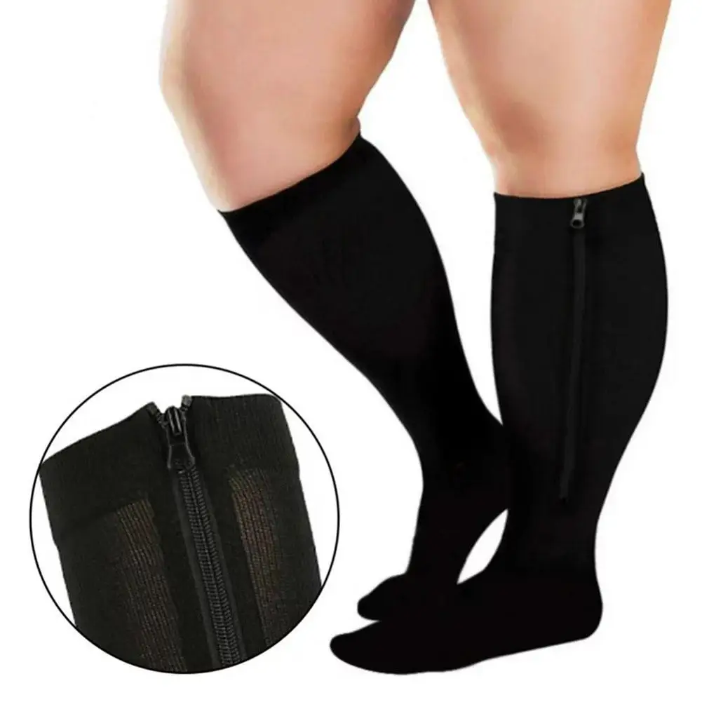 

1pair Compression Socks Sports Pressure Stockings Medical Stretchy Fatigue Zipper Leg Socks Thick Unisex Support Anti Socks P5F3