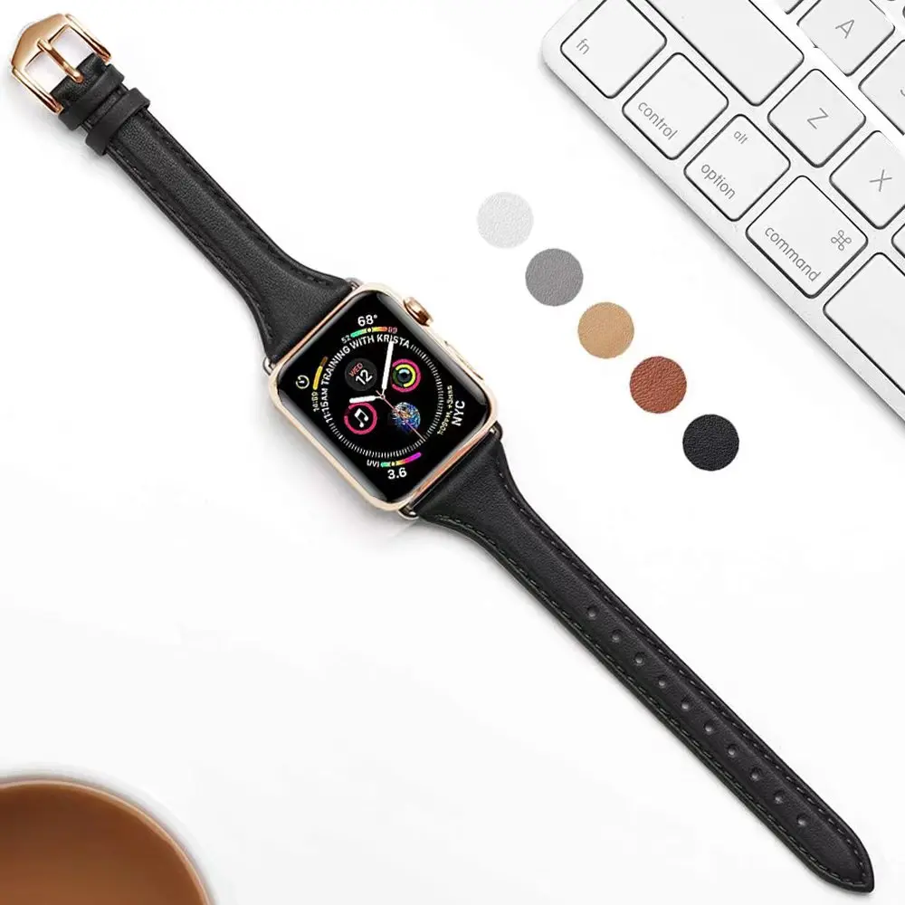 Pulseira de couro magro colorido para apple watch 8 se 7/6/5/4 38mm 40mm 41mm pulseira loop cinta 42mm 44mm 45mm faixa de pulso