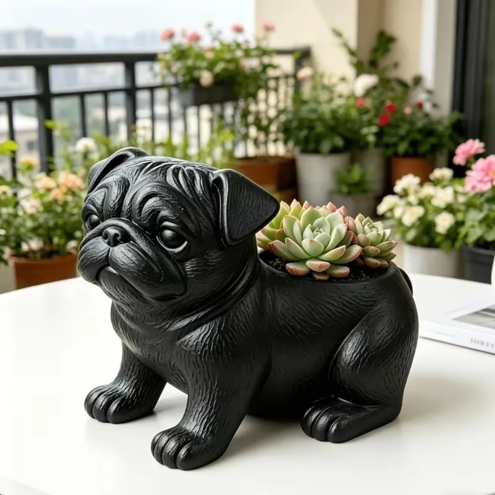 3D Printed Pug Shaped Planter Pot Funny Plastic Animal Shaped Pot Minimalist Handmade Pug Figurine