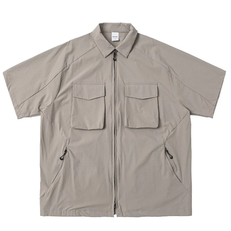 

Summer Outdoor Short Sleeve Shirt Multi-Pocket Men's Loose Casual Oversize Plus Wide Quick-Dry Lightweight Travel Cargo Shirts