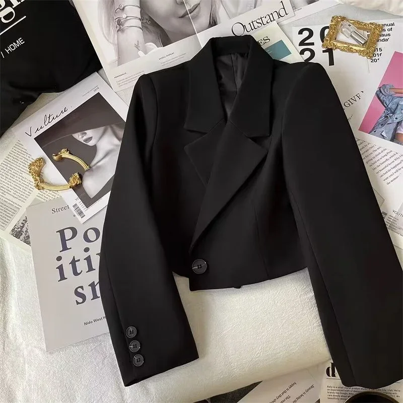 LIBIELIY 2025年秋新作 ブレザー レディース ジャケット 無地 長袖 ファッション ショート丈 エレガント カジュアル 学生向け 多用途 ブレザー L