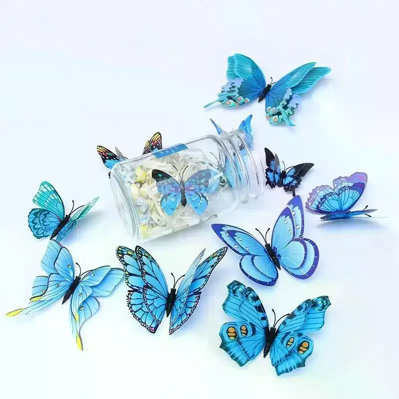 3D Butterfly Wall Decor Double Layer 3D Colorful Butterfly Wall Stickers Wedding Party Decorations Home Refrigerator Decal 12Pc