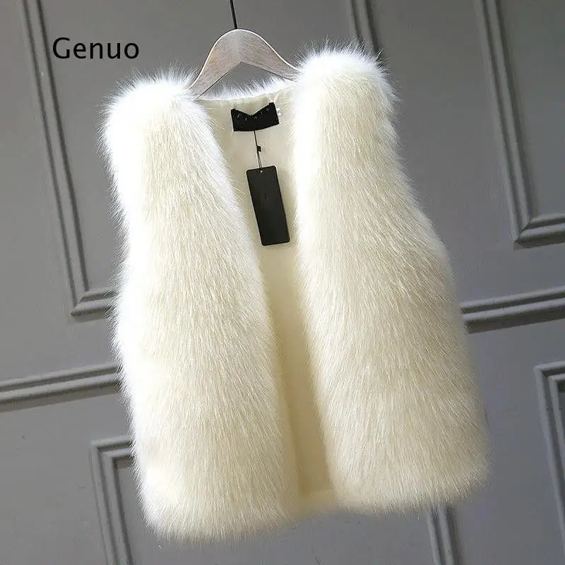 Women Faux Fur Vest Patchwork Sleeveless Fluffy Winter Warm Gilet Casual Outerwear Coat
