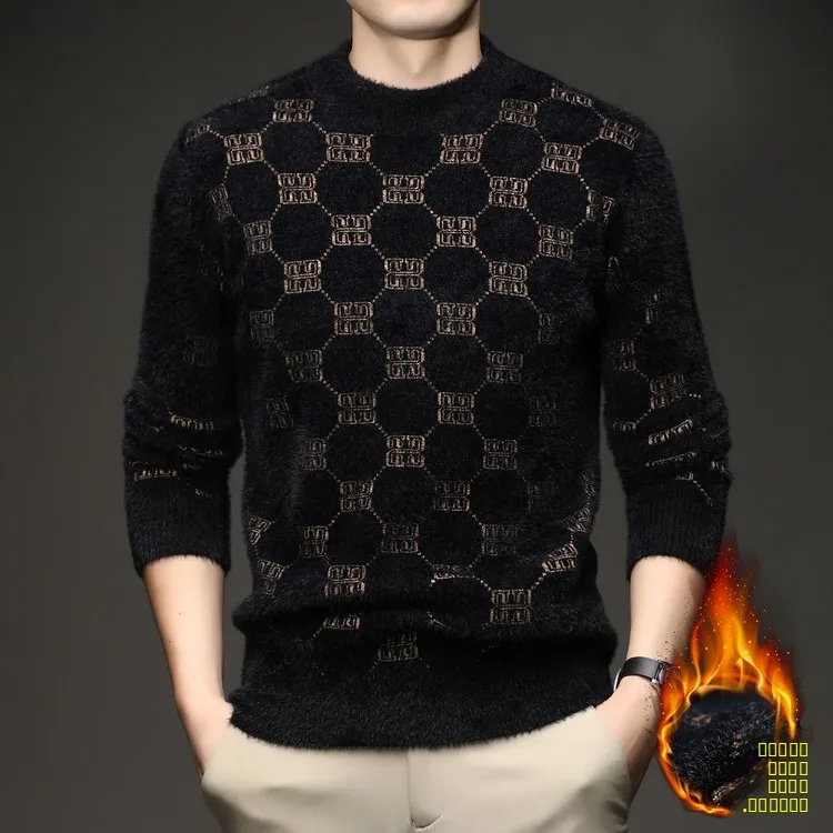 

Мужской водонепроницаемый вязаный свитер с начесом и принтом, новая зимняя коллекция, вельветовый трикотаж