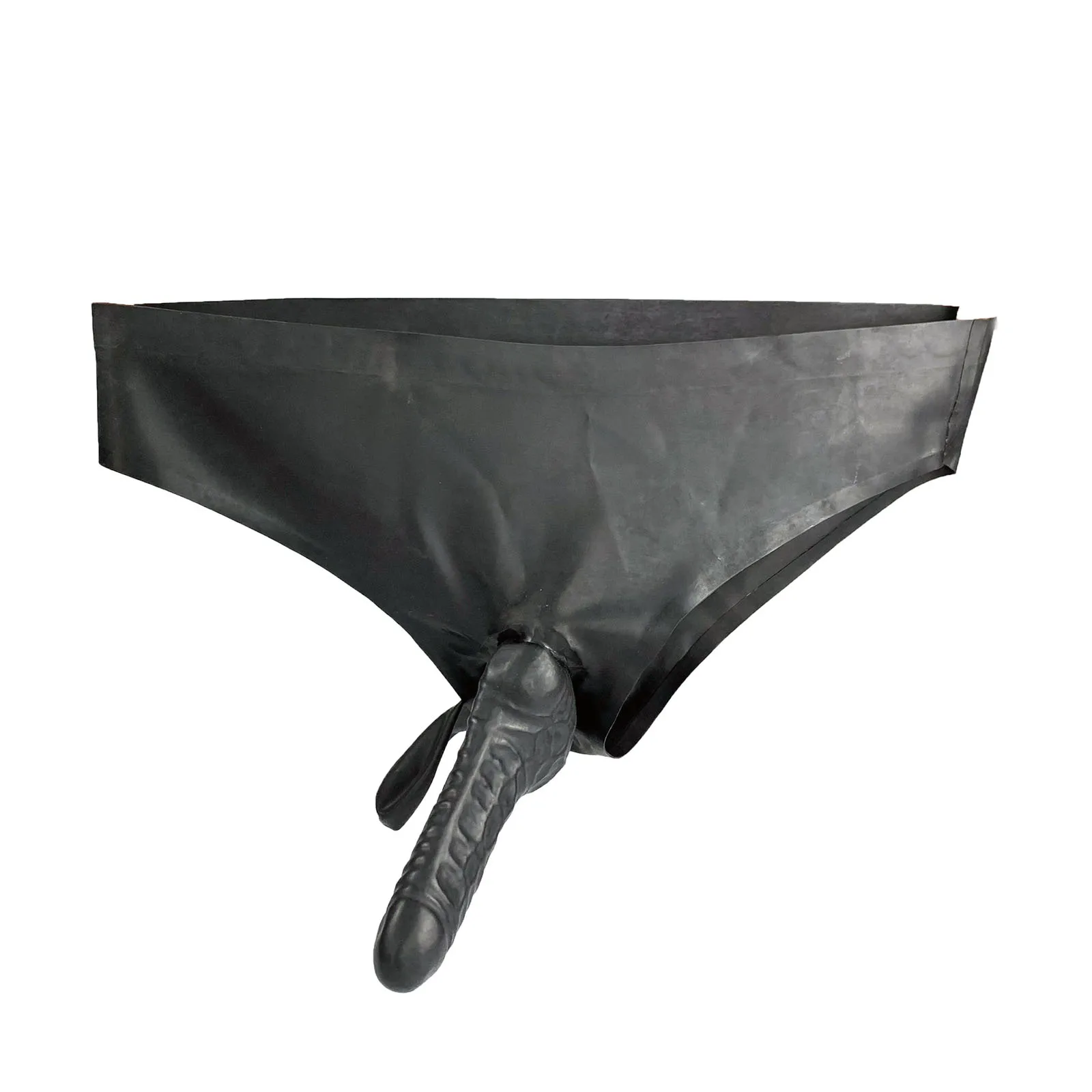 MONNIK Latex Briefs Rubber Men Sexy Shorts Black Panties with Two Sheath(Condom) Tight for Bodysuit Party Club Underwear