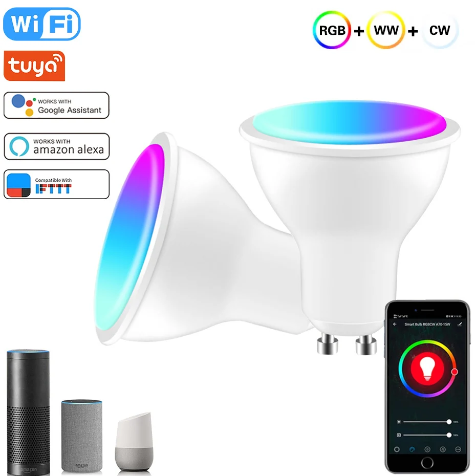 Tuya-Ampoule LED intelligente GU10, 8W RVB, WiFi, 110V, 220V, Smart Life, Contrôle Vioce, Fonctionne avec Google Home, Amz Alexa