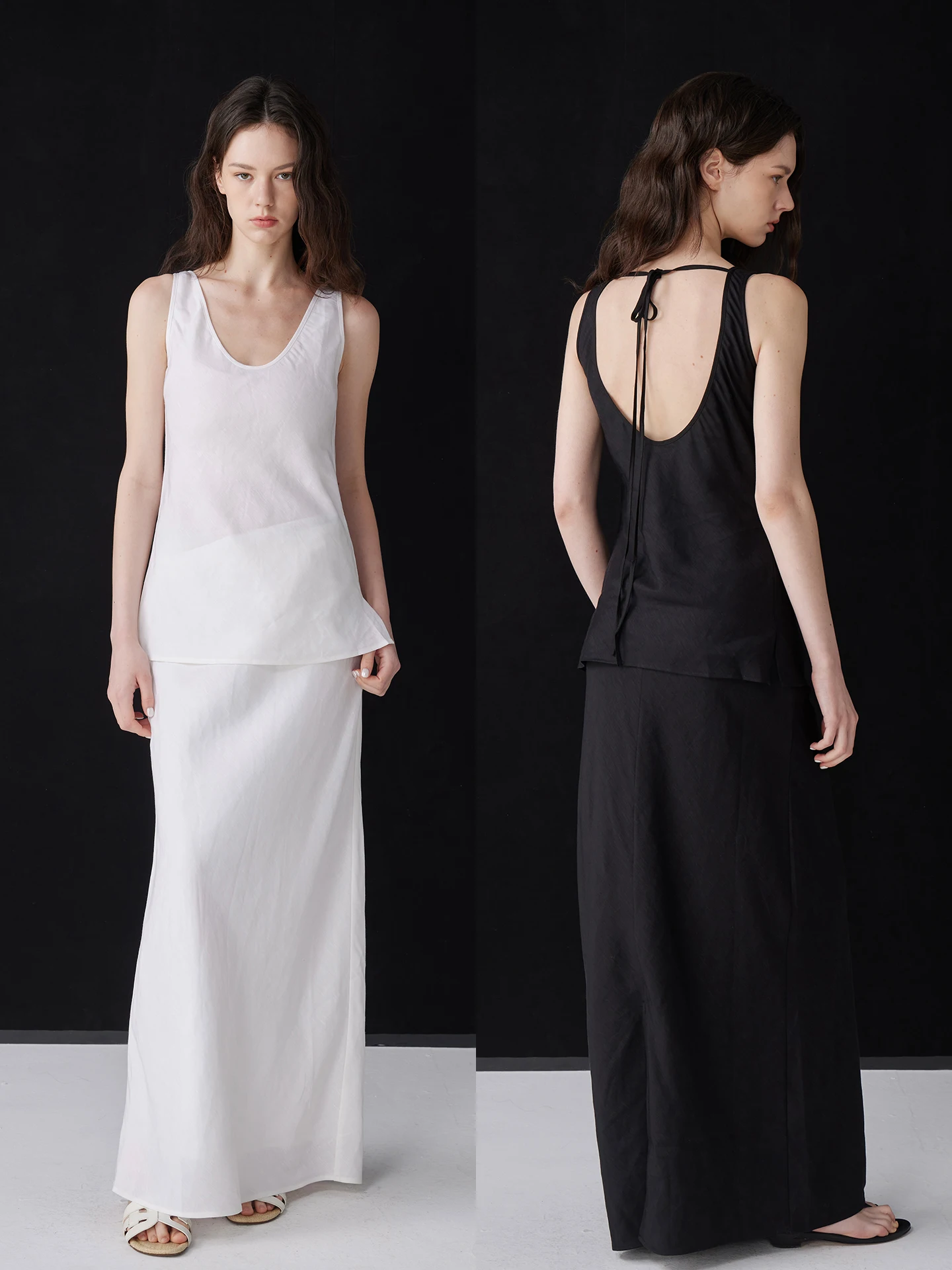 

Loose Feel U-Neck Back Strap Vest Strap Halter Straight Body Elastic Waist Half Skirt Set Women's Fashion Spring Summer Two-P...
