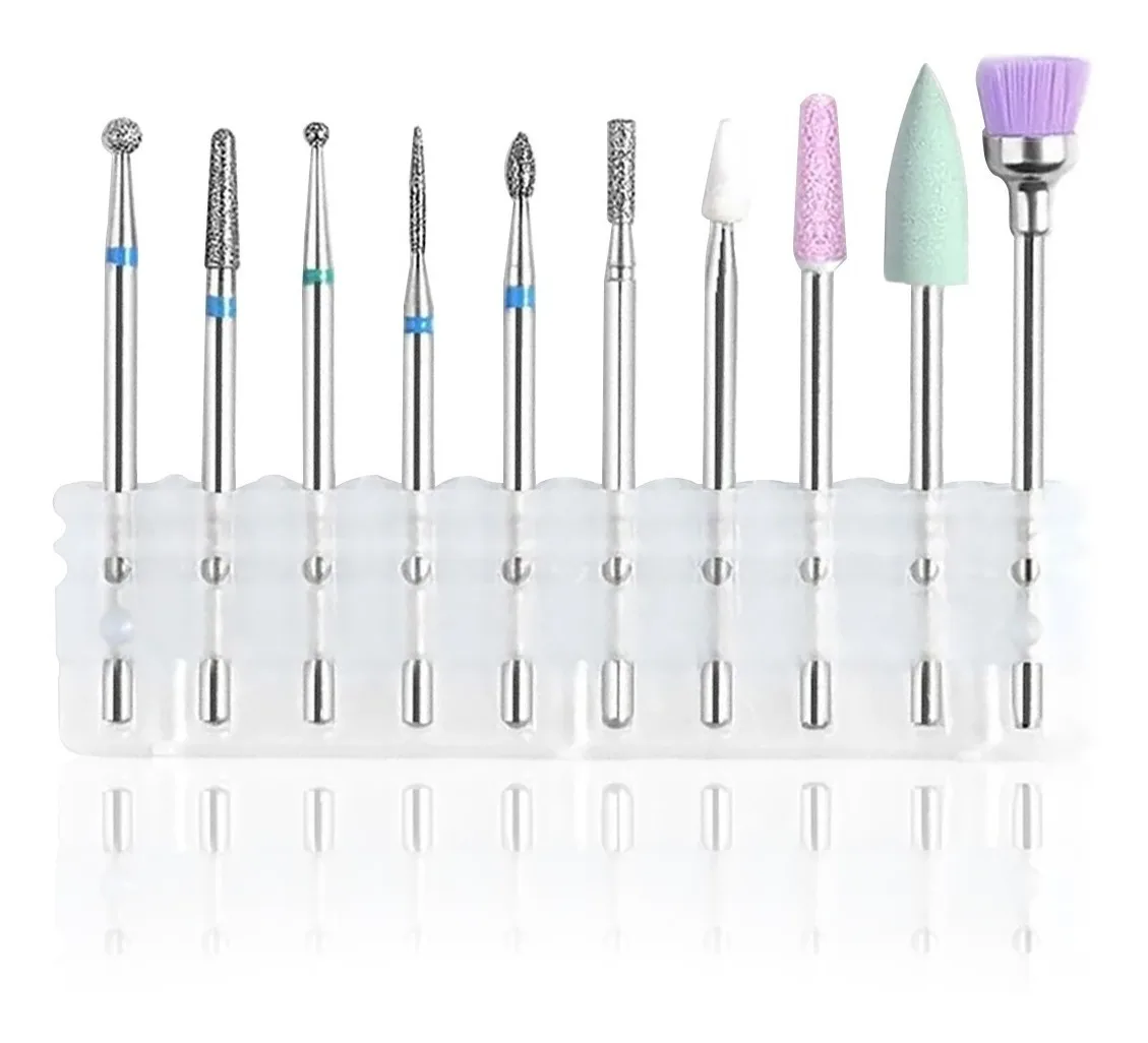 10 Drills Kit Ceramic Tungstenio Diamantada P/Nails Gel