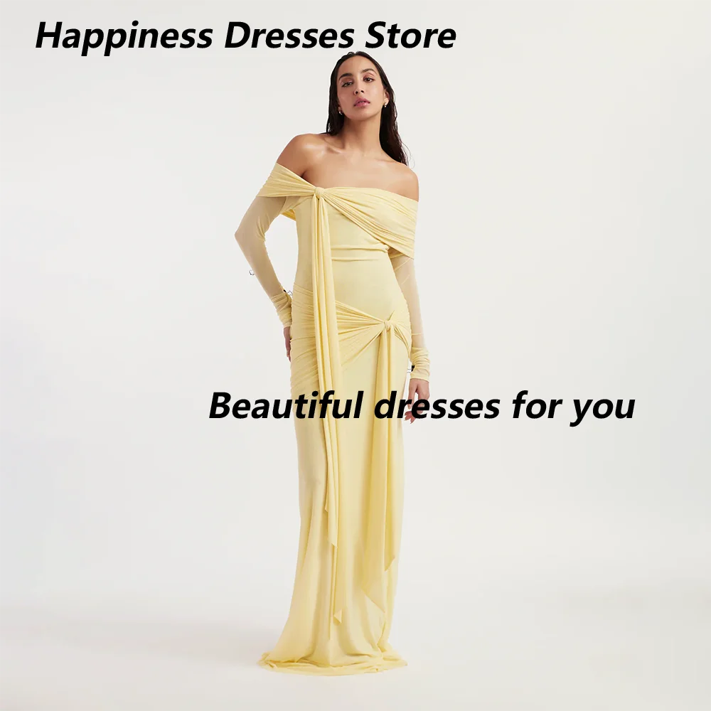 Modern Evening Dress Customized Off The Shoulder Chiffon Long Sleeves Straight Pleats Prom Dresses Vestido De Festa 2025 image 4