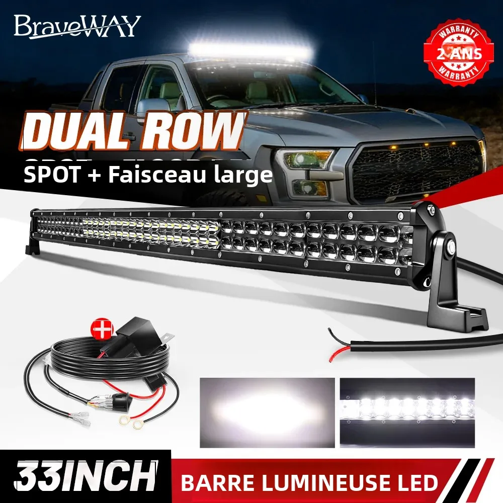 Barre lumineuse LED Braveway Utral Slim 12D 15 pouces 20 pouces 24 pouces 33 pouces 42 pouces, faisceau combiné spot et large pour SUV 4x4 tout-terrain Wrangler