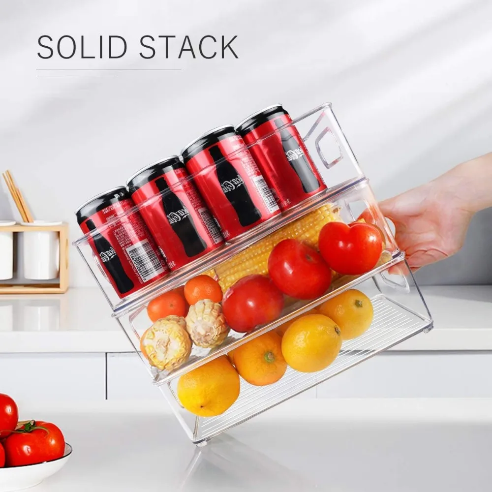1Pcs Clear Pantry Storage Bins with Handles ，Stackable Refrigerator Organizer， Organizer Bins for Cabinets or Fridge