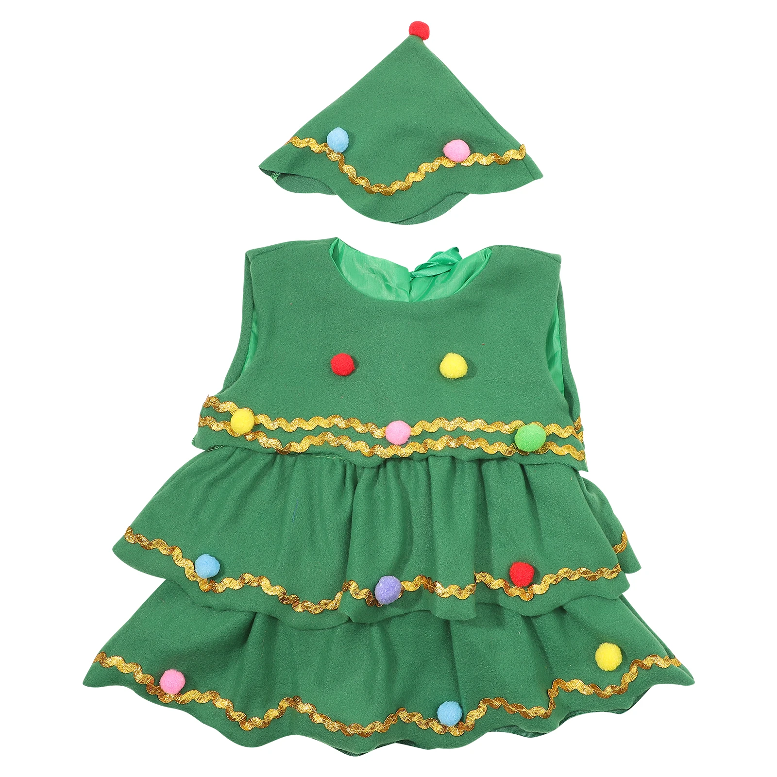 

Christmas Tree Costume Soft Stretchy Material Children Hat Dress Cartoon Stage Show Costumes Party Daily Wear Holiday Gifts