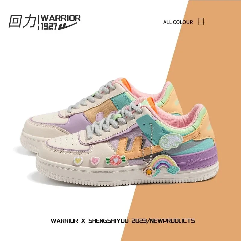 Warrior Women Sport Sneaker Korean Design Hand Drawn Graffiti Board Shoes Breathable Sweet Lace-up Women's vulcanized shoes 2024