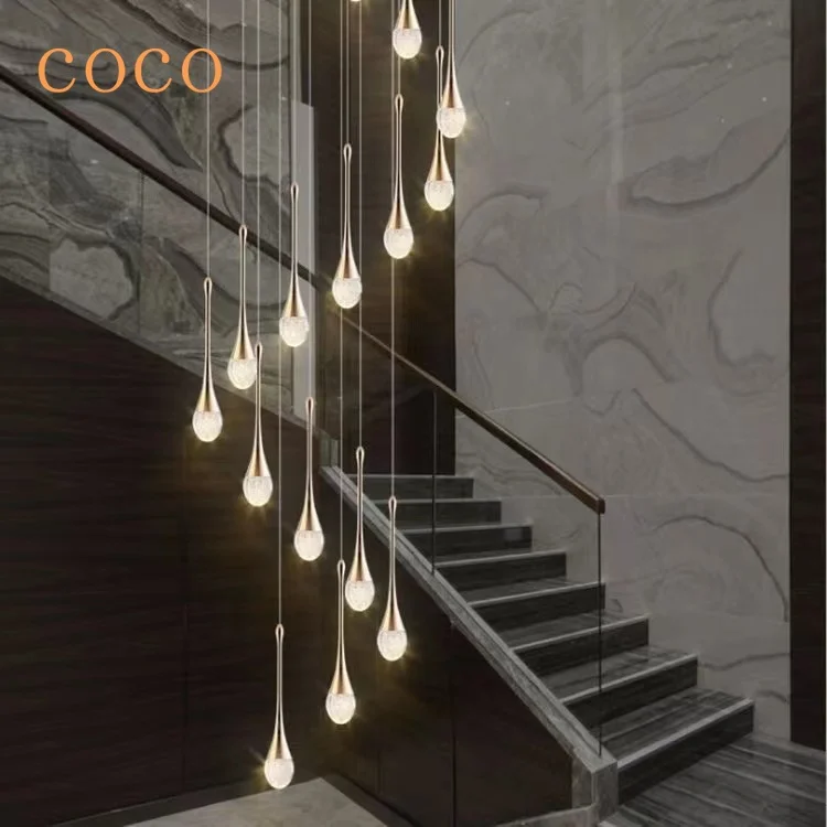 

Modern Creative Personality Atmosphere Art Floor Attic Stair Chandelier Simple Luxury Crystal Water Drop Bedroom Ceiling Light