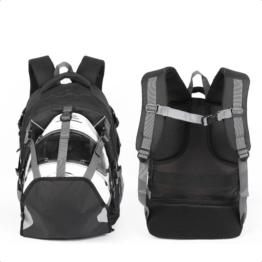 

Lightweight Motorcycle Helmet Backpack WaterResistant Lightweight with Helmet Holder Shoulder Padding Handle Elasticized Pocket