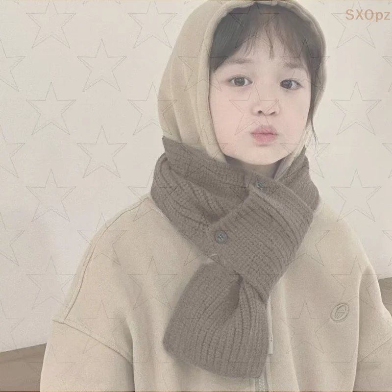 

Детский вязаный шарф, зимний милый теплый шарф с пуговицами для защиты шеи