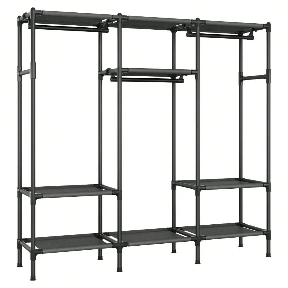 Clothes Rack, Portable Closet, Heavy Duty Wardrobe Closet Organizer With Hanging Rails And Shelves, 74.8 H, Total Load 330 Lb,