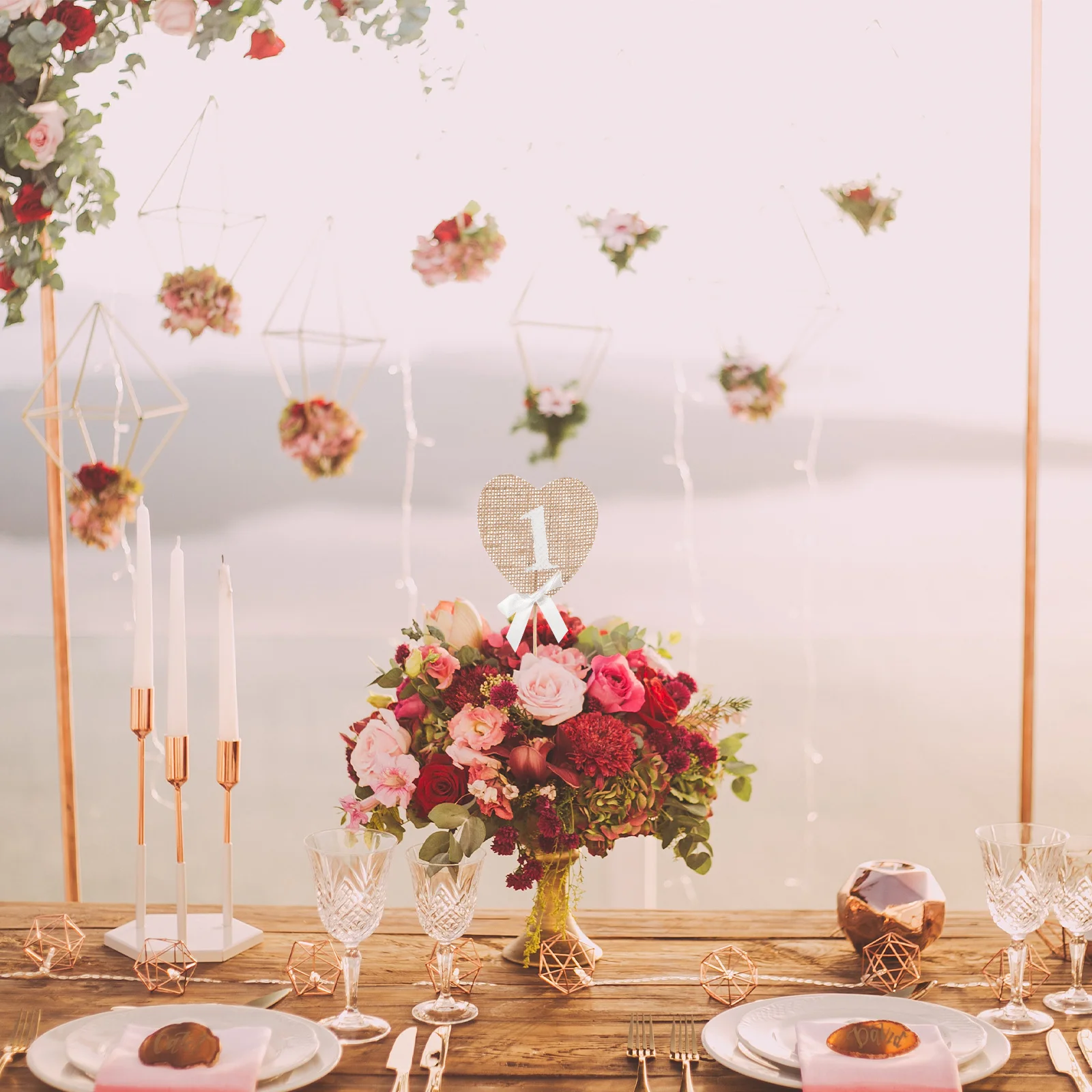 

10pcs Wedding Party Table Cards 1-10 Brown 18*8.5Cm Rustic Jute Heart Numbers Vintage Burlap Decor Hessian Banners