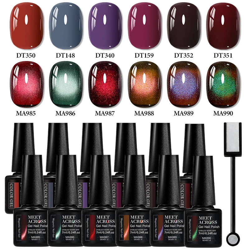 

13pcs Red Glass Bead Cat Magnetic Gel Nail Polish Set Dark Magnetic Gel Semi Permanent Soak Off UV Gel Varnish Nail Supplies DIY