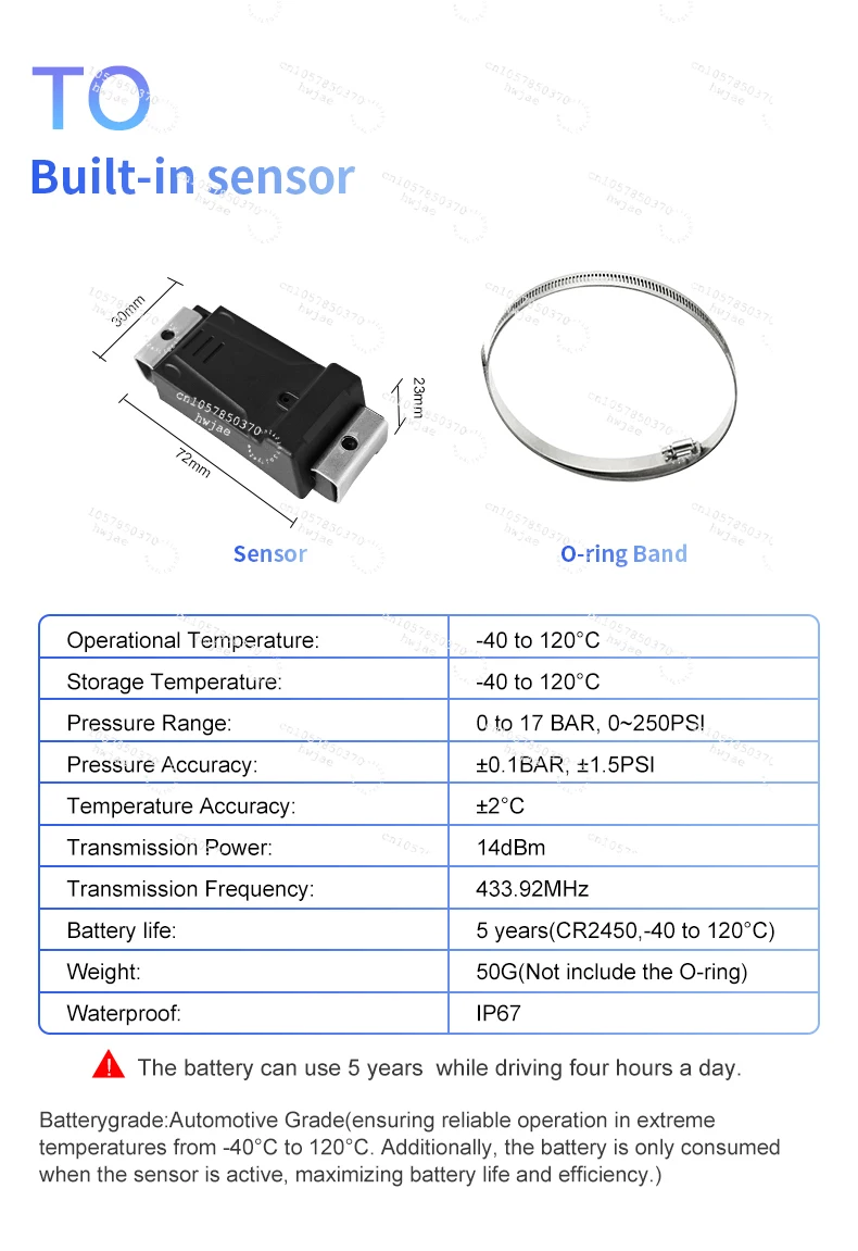

2025 Heavy Duty 12-Wheel Truck and Mine Car TPMS Sensor 433.92Mhz Trailer Tire Pressure Monitoring System Built-in Bundle Sensor