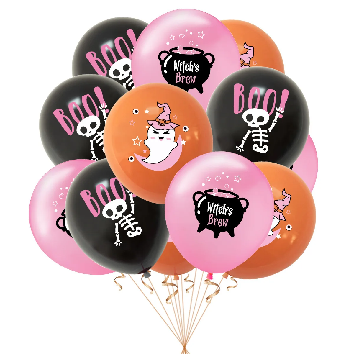 10pcs Pink Halloween Theme Party Decoration Skull 12inch Latex Balloons Pink Ghost Balloons Witch's Brew Balloons Boo Balloons