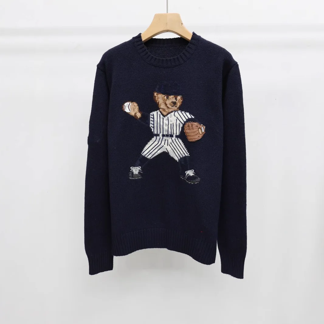 New in autumn and winter 2024, heavy industry wool cashmere cartoon bear crew neck college age-reducing sweater women's model