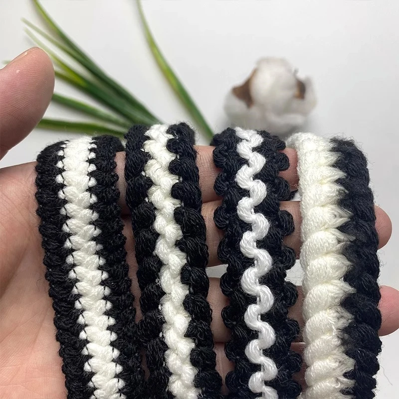 2cm Width Black Tweed Lace Diy Hand Woven High-quality Wool Clothing Sleeves and Neckline Decorative Sewing Accessories By Yard