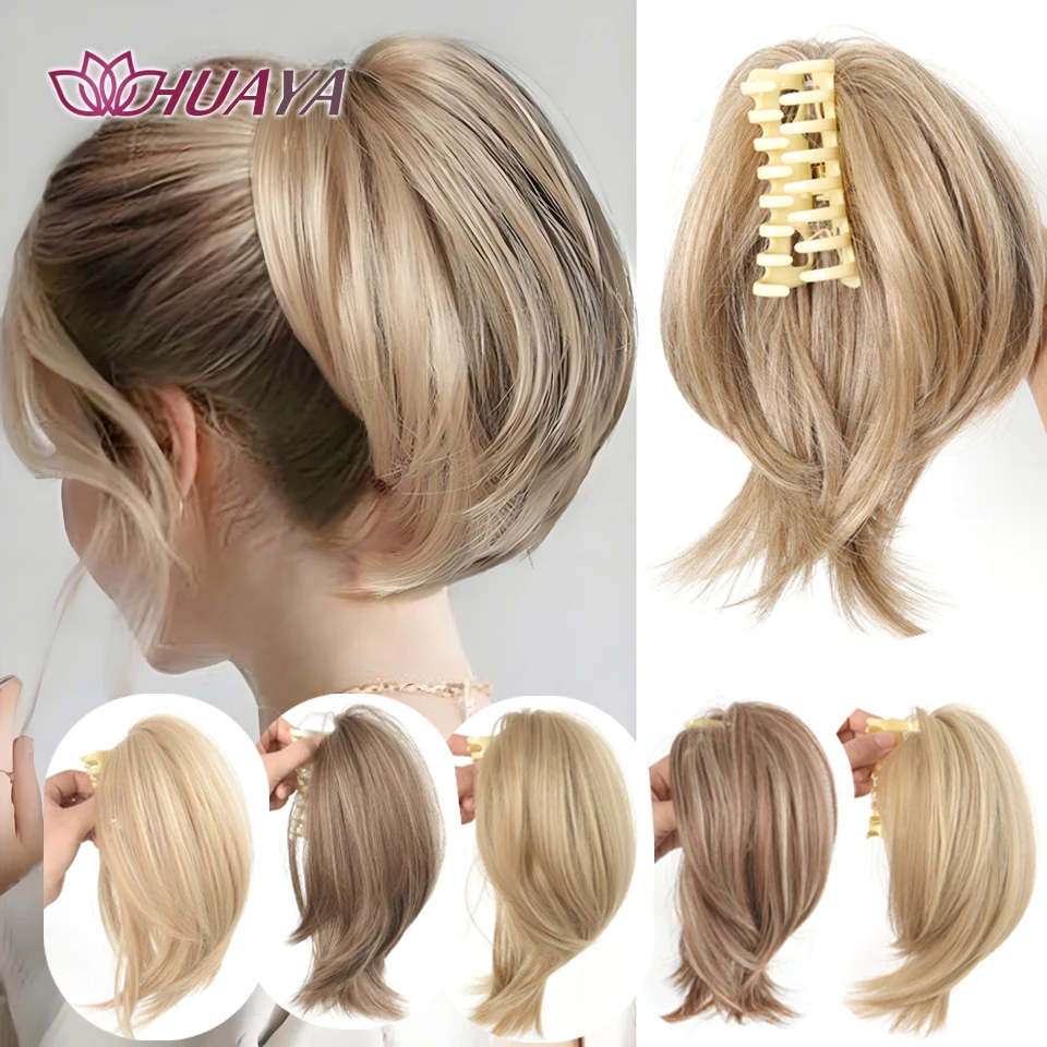

Synthetic Claw Clip Ponytail Hair Extensions Messy Short Straight Ponytail Blonde Brown Heat Resistant Pony Tail Fake Hair Chign