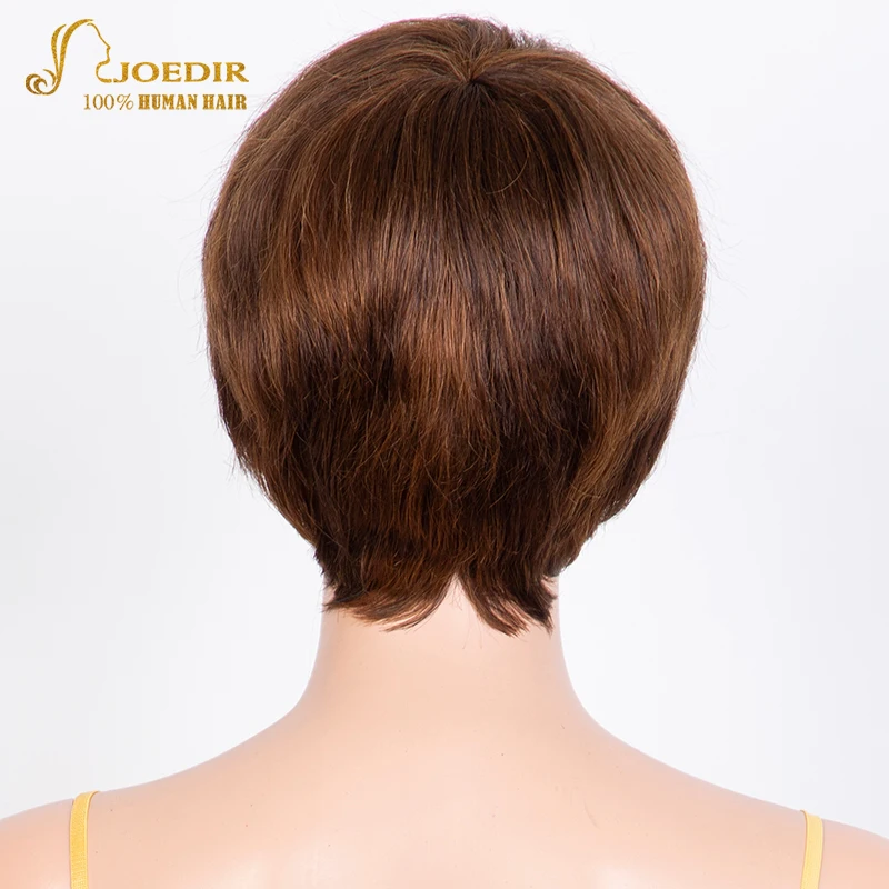 Joedir Wholesale Clearance Brown Color Short Wavy Bob Pixie Cut Full Machine Made Human Hair Wigs With Bangs For Black Women