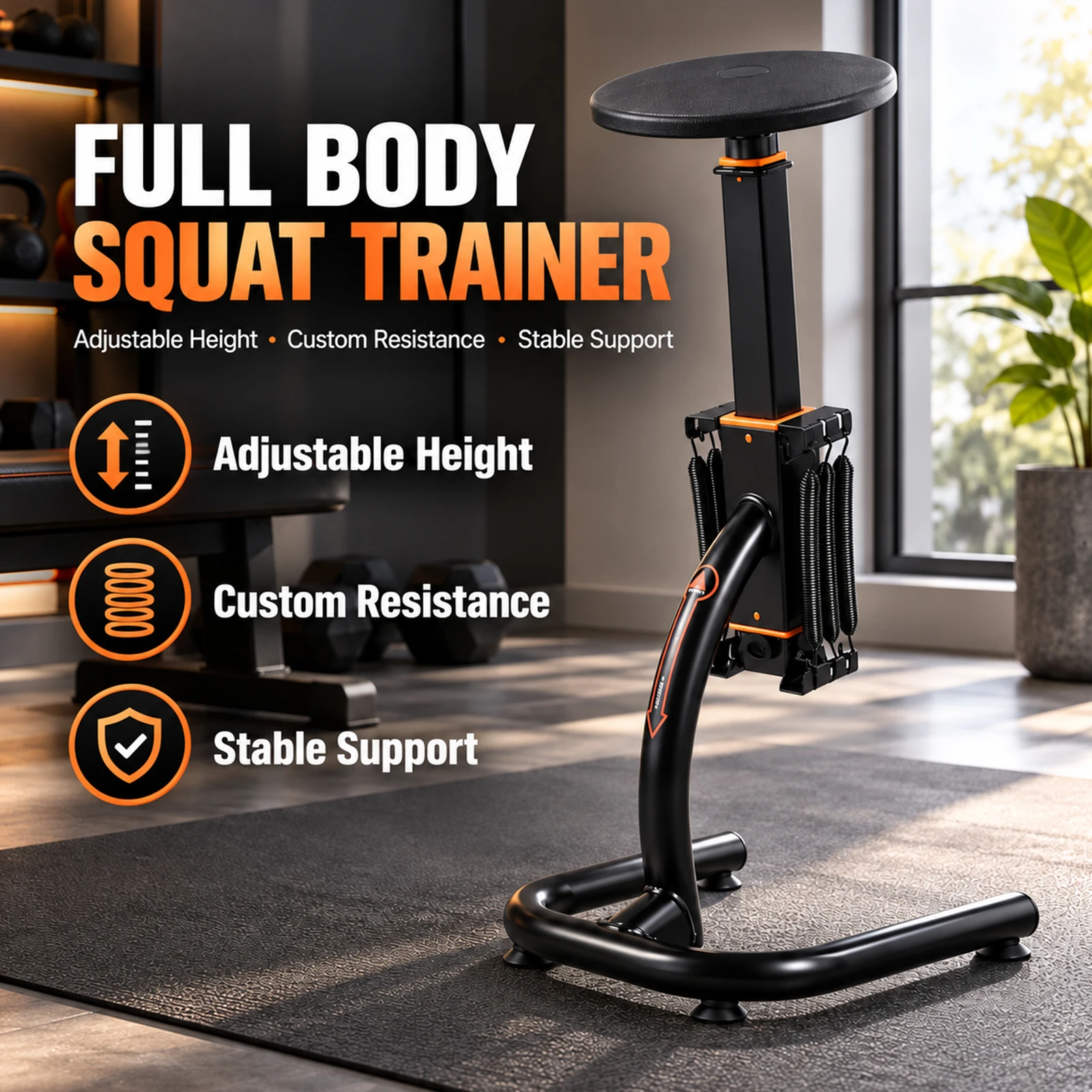 Assisted Squat Machine, Seat Height Adjustable from 61 to 76 cm, Variable Intensity Glutes Trainer Fitness Butt Machine Exercise Equipment, Leg Glute Core Strengthener for Home Gym