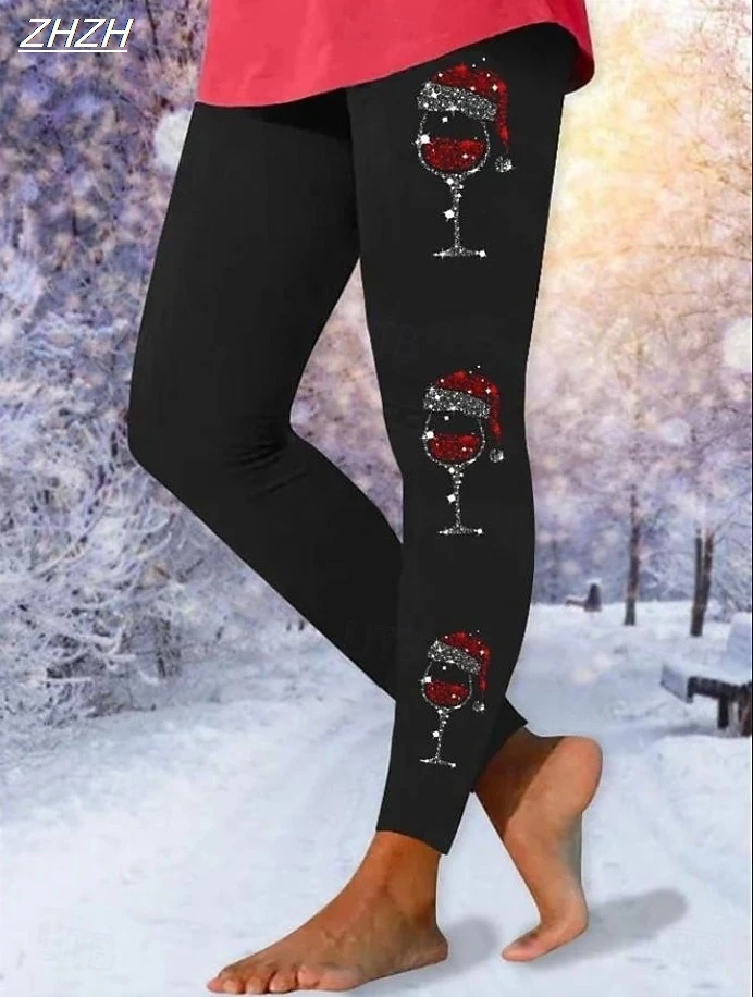 Women's Leggings Fashion Streetwear Basic High Waist Pants Ugly Christmas Graphic Snowman Snowflake Printing Thermal Warm #2