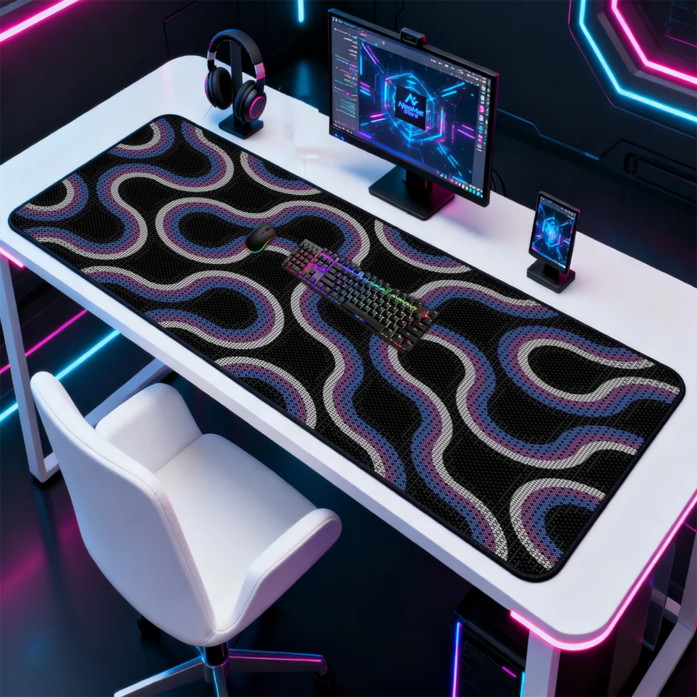 Geometric Desk Pad Large 5mm Mat 1400x600 Purple Giant 1600x600 White Swirl Pattern Gaming Nonslip Gaming Mat Mousemat