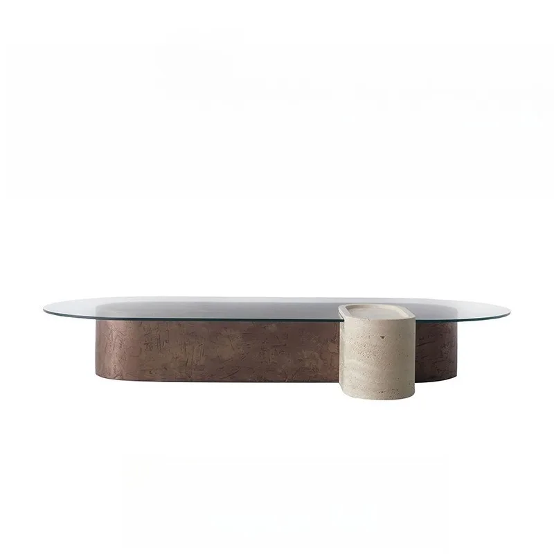 personality geometry natural marble coffee table light luxury living room clear glass round tea table coffee table