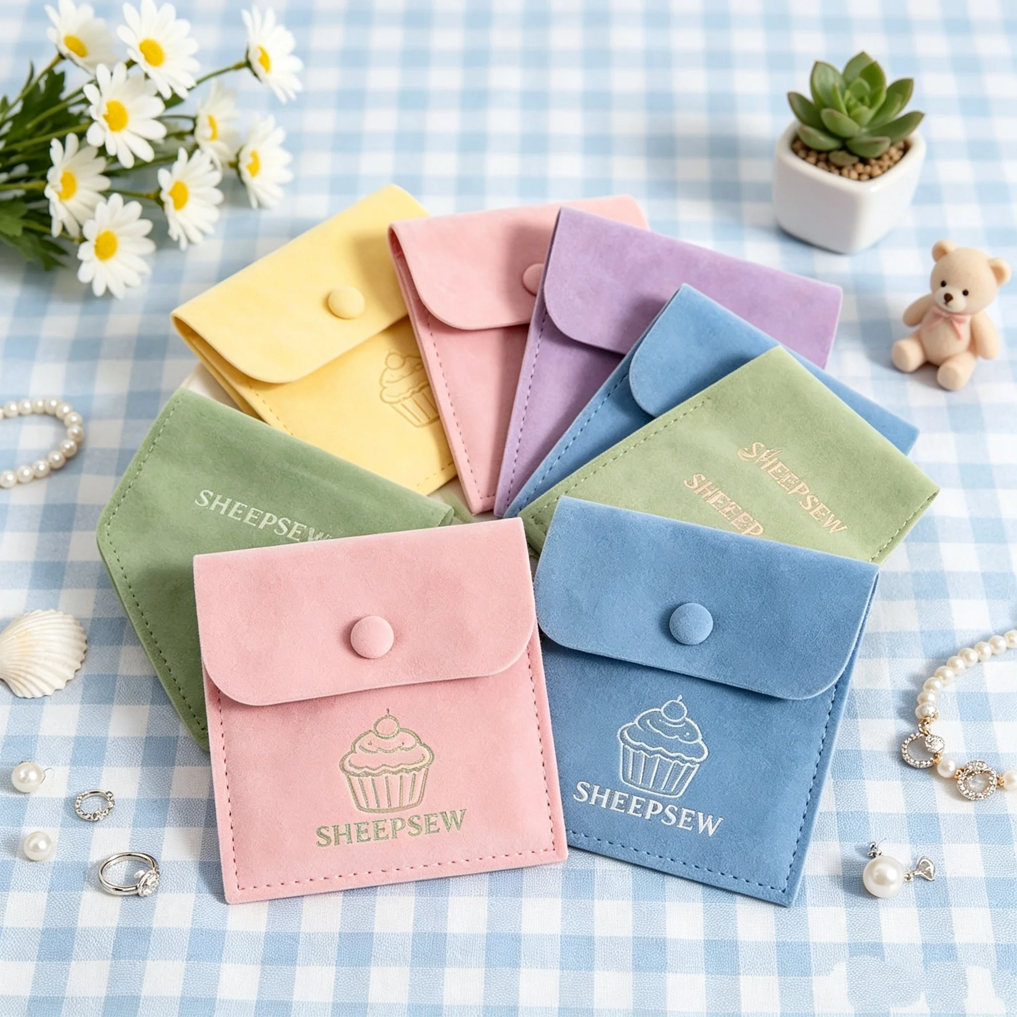 Custom Logo Jewelry Microfiber Snap Bag Ring Earrings Studs Bracelet Pendant Necklace Organizer Gift Packaging