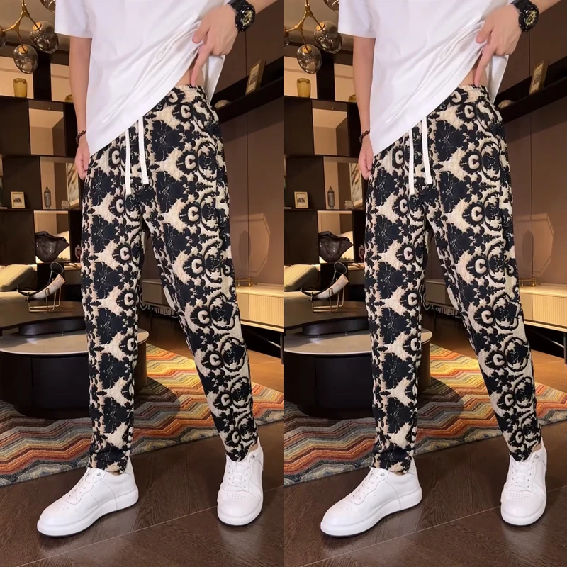 

Мужские повседневные брюки Slim Fit, лето 2024, модные свободные универсальные тонкие длинные брюки с принтом для мужчин, повседневная одежда