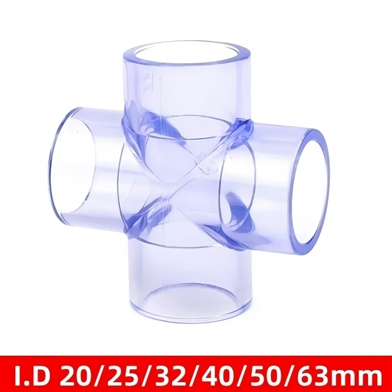 

1 ~ 5 шт. 20 ~ 63 мм прозрачный синий крест из ПВХ 4-ходовой равный разъем для аквариумной водопроводной трубы адаптер садовые ирригационные детали трубчатый соединитель