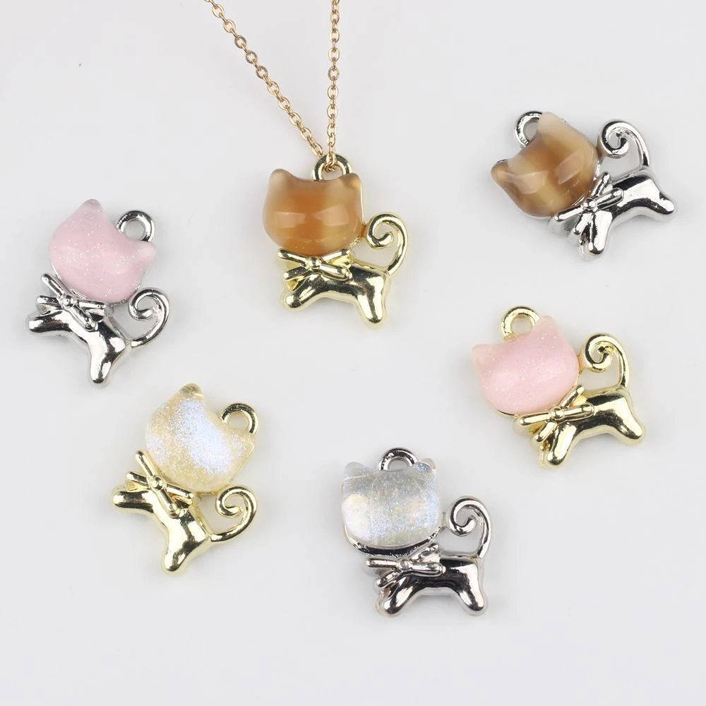 

10 шт. модных милых подвесок-шармов в виде кошек для изготовления украшений, аксессуары для рукоделия, для браслетов, серег, ожерелий, простые подарки