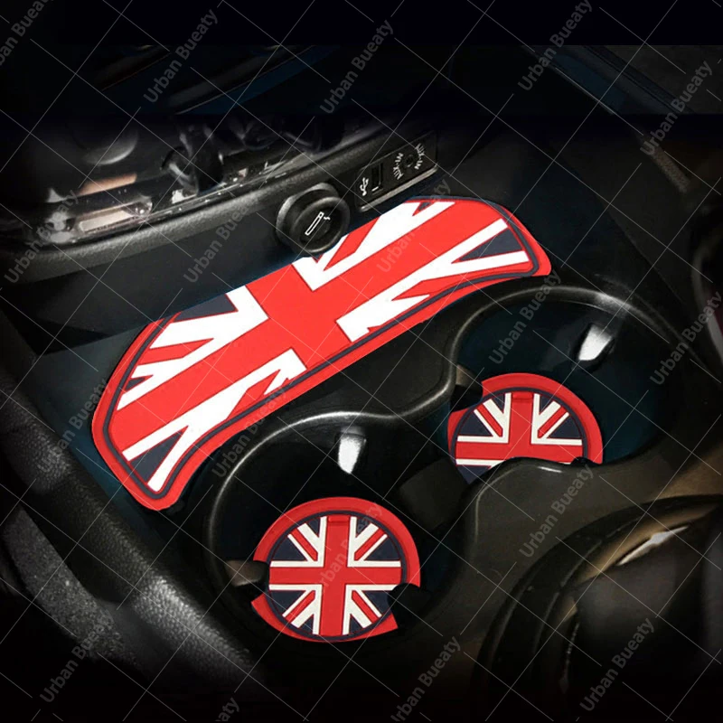 3Pcs Union Jack Car Cup Coffee Cushion Storage Auto Non-slip Mat Pad Accessories For Mini Cooper Clubman F55 F56 F60 F54 F57