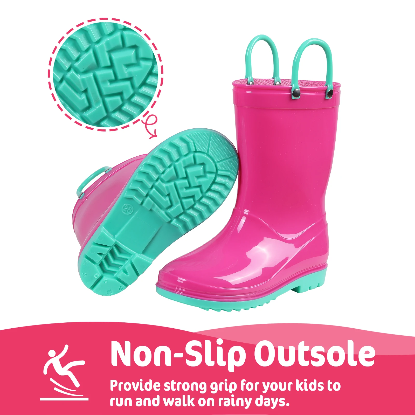 Comwarm – bottes de pluie avec poignées pour enfants, chaussures de pluie unisexes avec licorne de dinosaure pour filles et garçons, bottes imperméables et antidérapantes