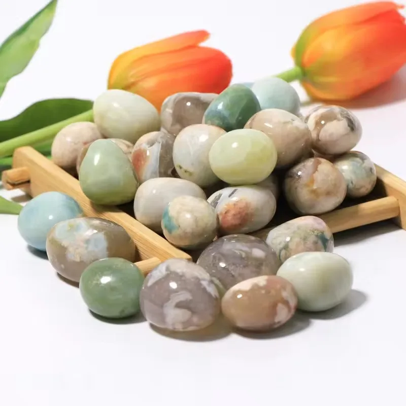 DIY Natural Crystal Tumbled Stone Green Flower Agate Rock Healing Stones Crystal Tumbled Stone For Fengshui Decoration