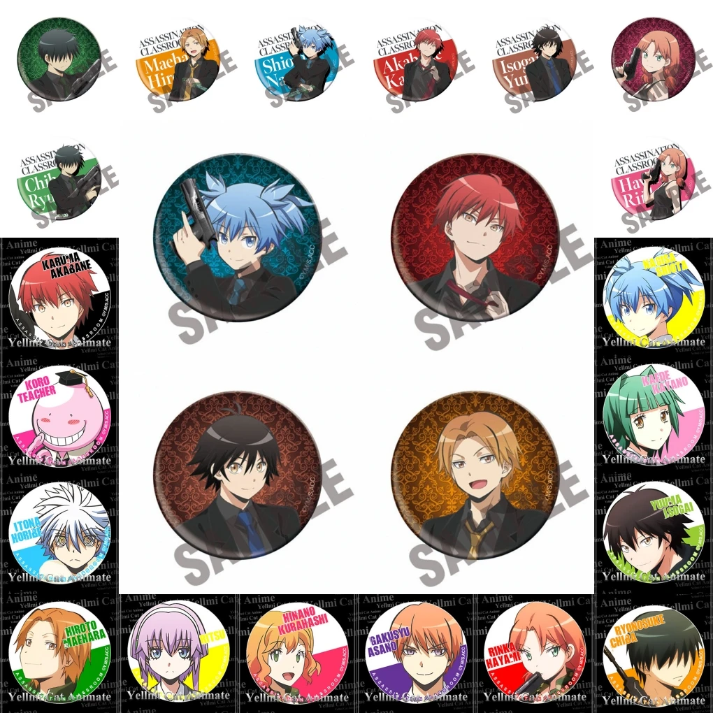 58mm Anime Assassination Classroom Akabane Karma Isogai Yuuma Cosplay COSTUME Badge Pin SPTE Tinplate Brooch﻿ Prop Xmas Gift