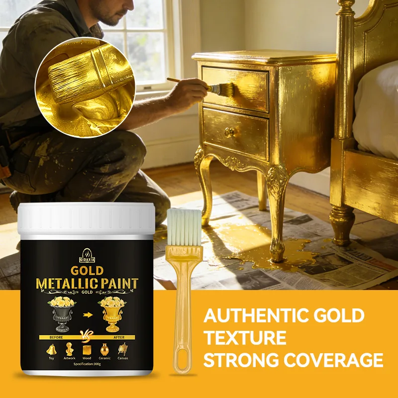 Water-Based Gold Foil Paint, Metallic Gold Paint for Iron Doors, Railings & Iron Furniture Refinishing