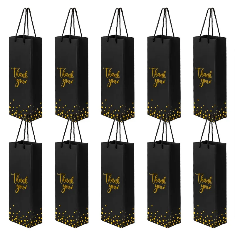 

10PCS Gold-embossed Red Wine Bag, Kraft Paper Material, Single Handbag, Gift Paper Bag, High-end Red Wine Packaging