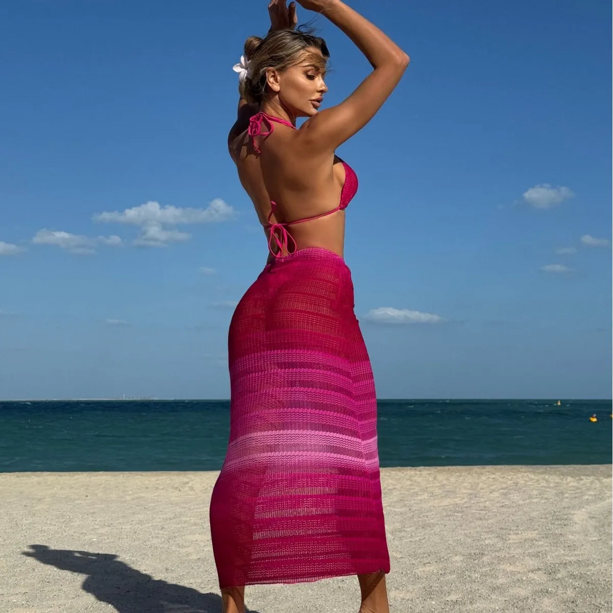 New Gradual Change Mesh Three-piece Beach Dress Sexy Bikini