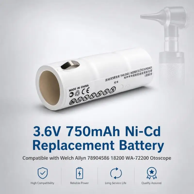 3.6V 750mAh Ni‑Cd Replacement Battery Compatible with Welch‑Allyn 78904586 18200 WA‑72200 Otoscope Keeler 1919‑P‑5020