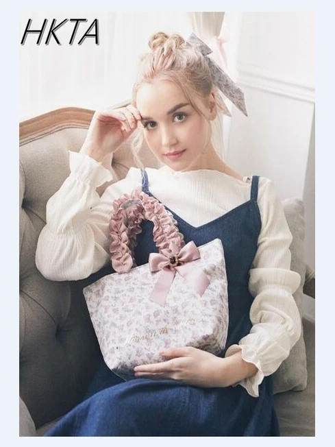 

Japanese Summer New Cute Rose Lace Portable Tote Bag Girls Sweet Chic Gem Bow Shoulder Bag Women's Bag